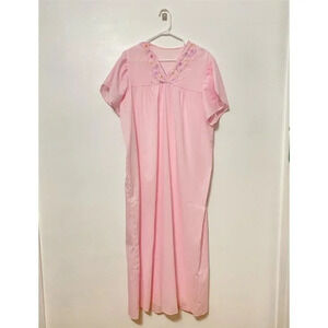 Vintage - 90s Pastel Cottagecore Pink Floral Embroidered Nightgown